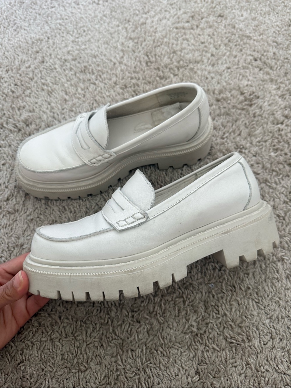 Aldo Platform Lug Sole White Leather Loafers Size 6